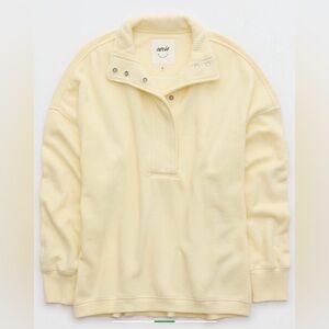 Aerie Women’s Oversized Getaway Quarter Snap Sweatshirt Color Lemon Pape…